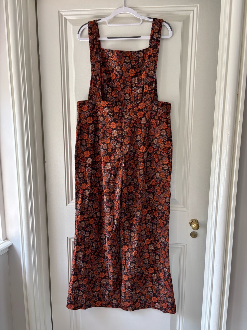 Floral Print Wide-Leg Overalls - Orange Floral Corduroy - Picture 3 of 16